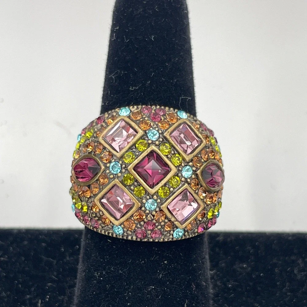 Heidi Daus Crystal Bronze Women Ring Size 7 Multi-Color Dome Statement
